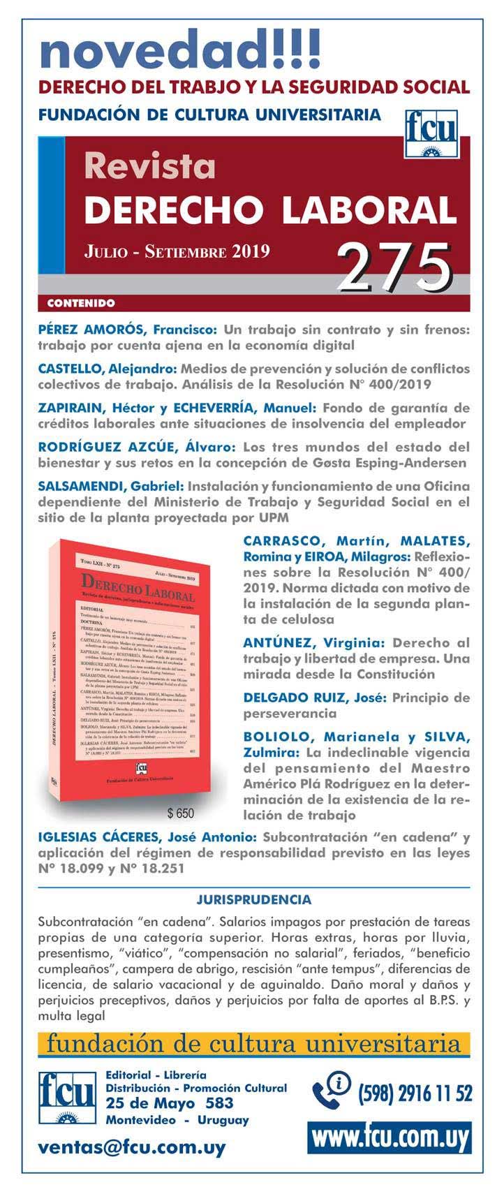 NOVEDAD - Revista Derecho Laboral No. 275